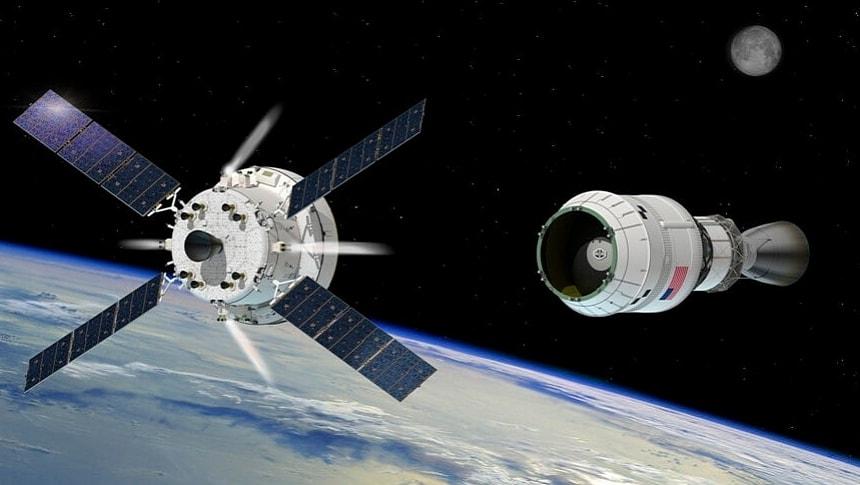 Ilustrasi pesawat antariksa Orion pada misi Artemis III dan teknologi pendarat Bulan NASA.